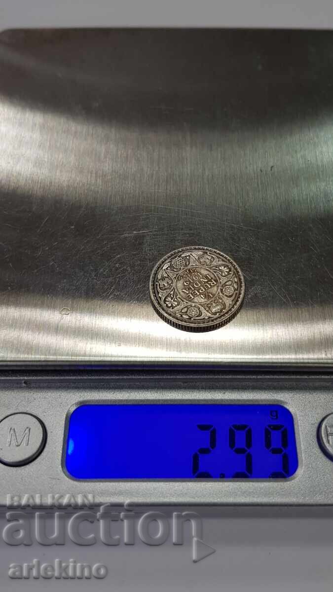 Rare Silver Coin 1/4 Rupee India Great Britain 1919 - 7 Rare Silver Coin 1/4 Rupee India Great Britain 1919 - 7
