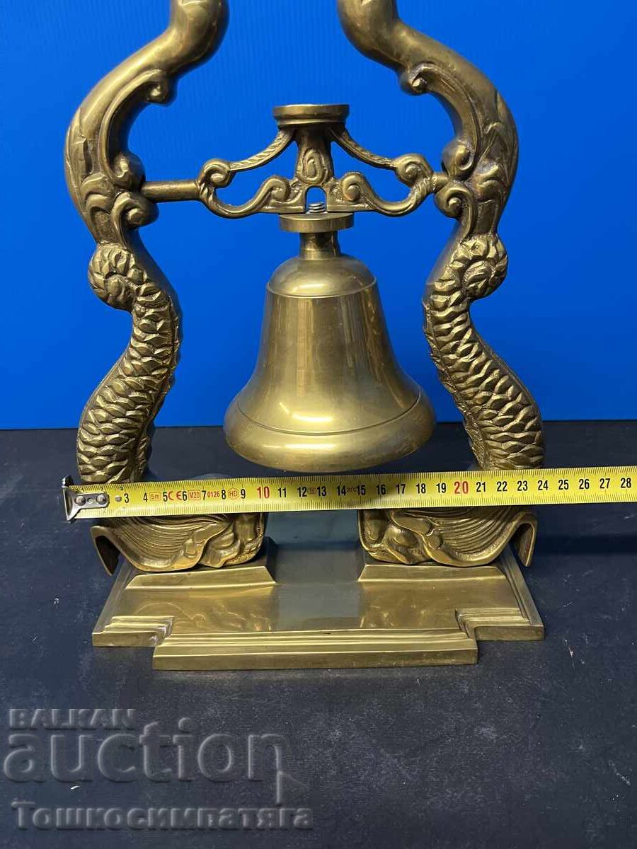 Стара,бронзова,морска камбана с два делфина - 5