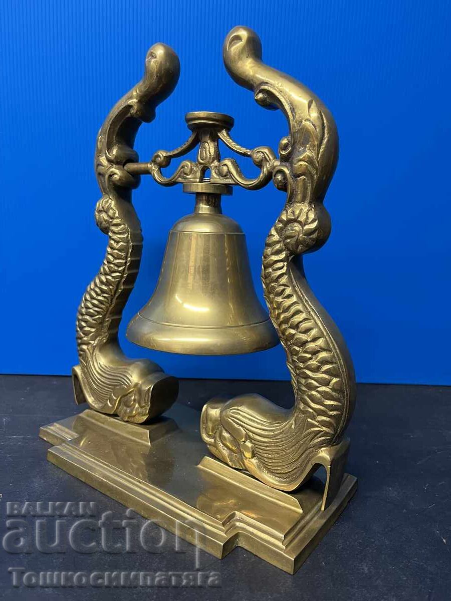 Стара,бронзова,морска камбана с два делфина - 7