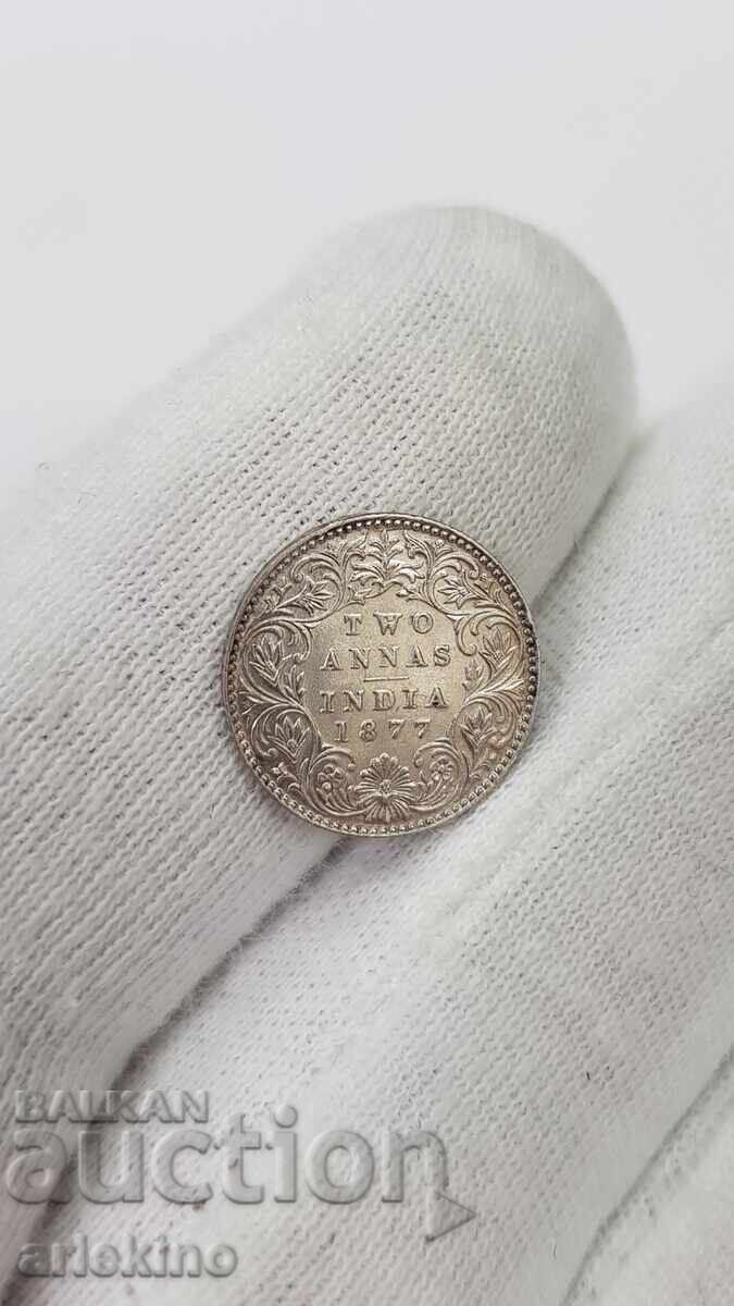 Livrarea Monedă rară de argint 2 ANNAS India, Marea Britanie 1877