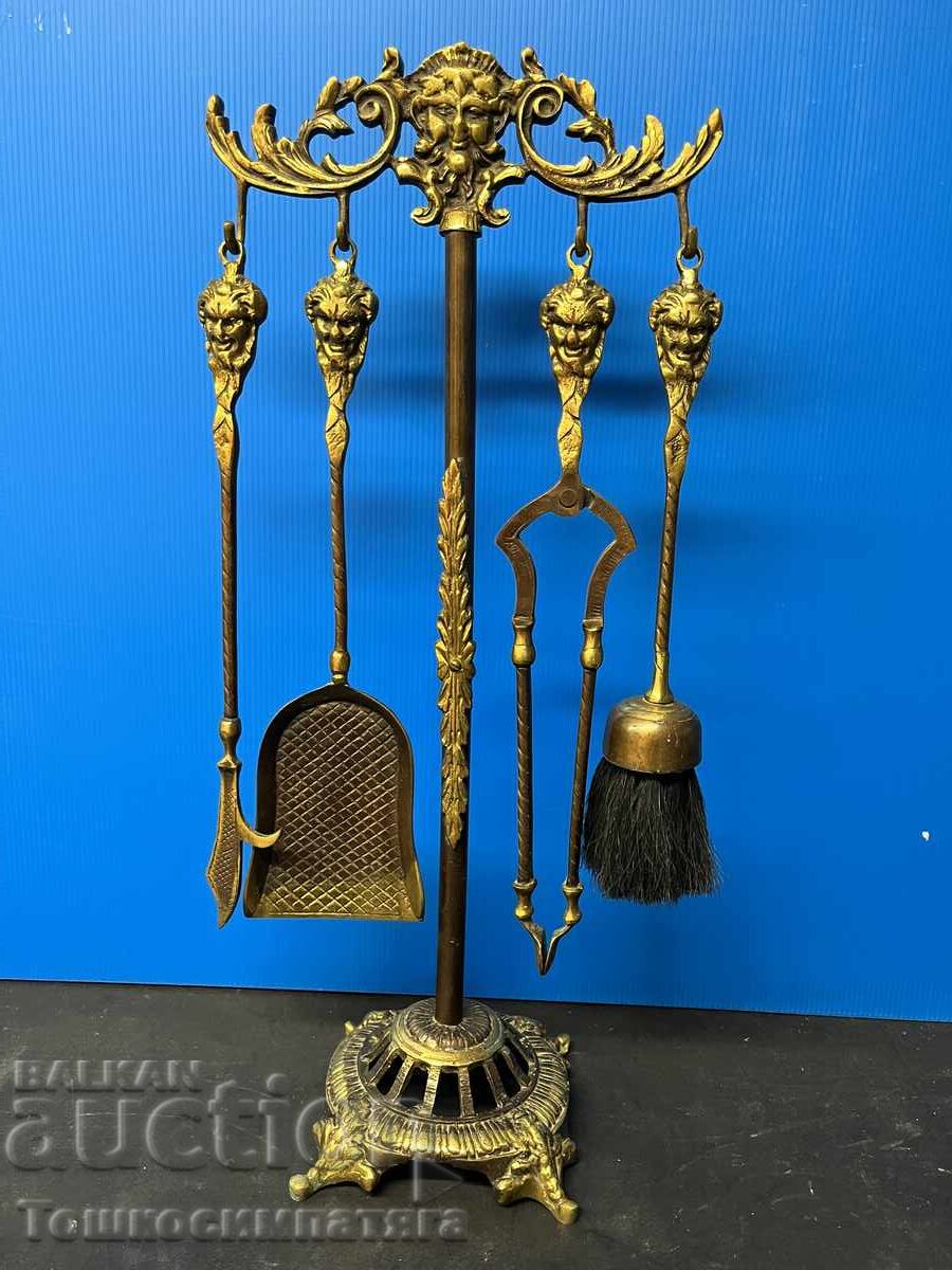 Unelte de șemineu vintage, din bronz - 7