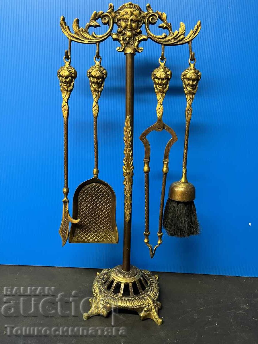 Unelte de șemineu vintage, din bronz