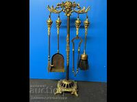 Unelte de șemineu vintage, din bronz