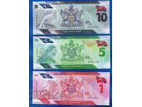 Trinidad și Tobago, polimer de 1 USD, 5 USD, 10 USD. /c