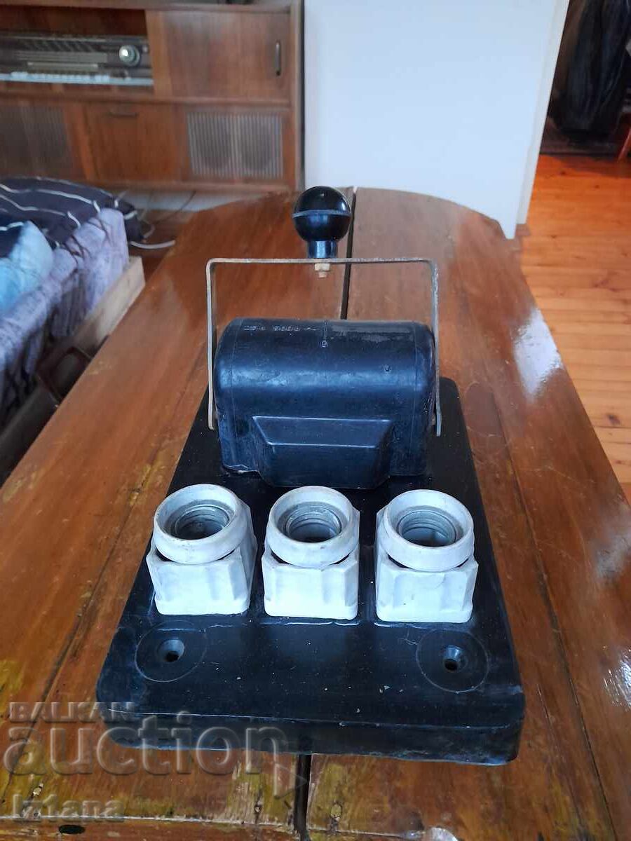 Old three-phase electric switch, circuit breaker, disconnector Old three-phase electric switch, circuit breaker, disconnector