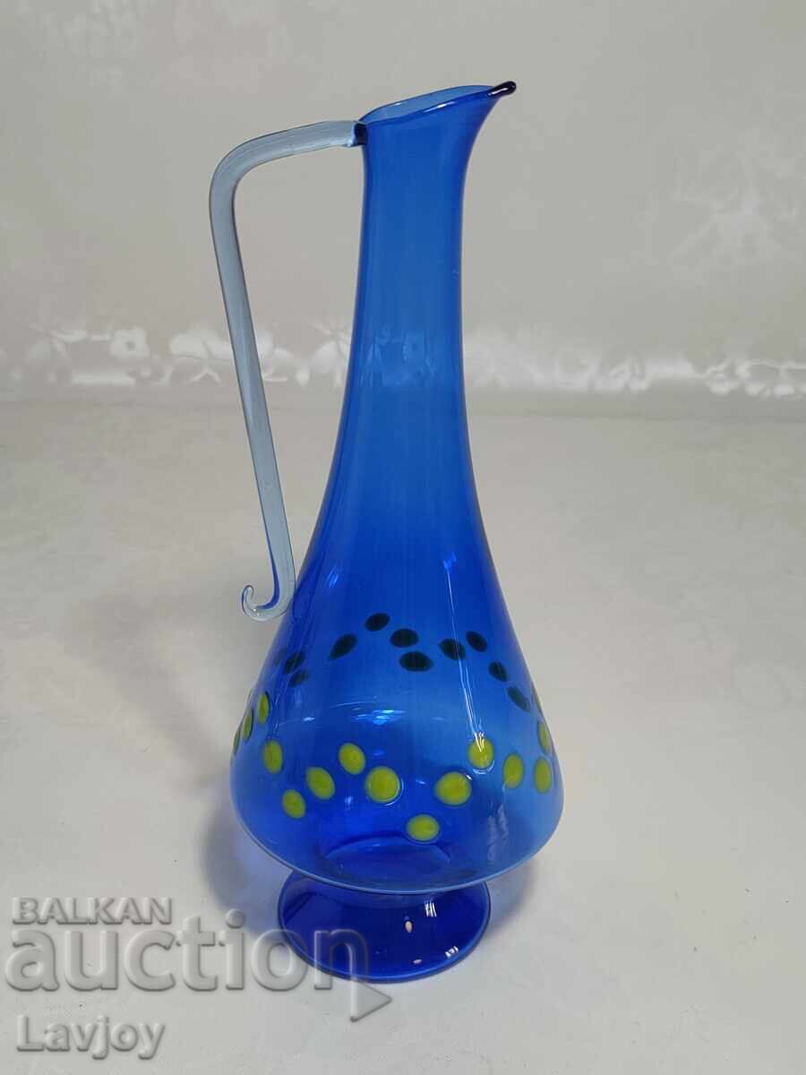 Ретро  каничка синьо тънко стъкло