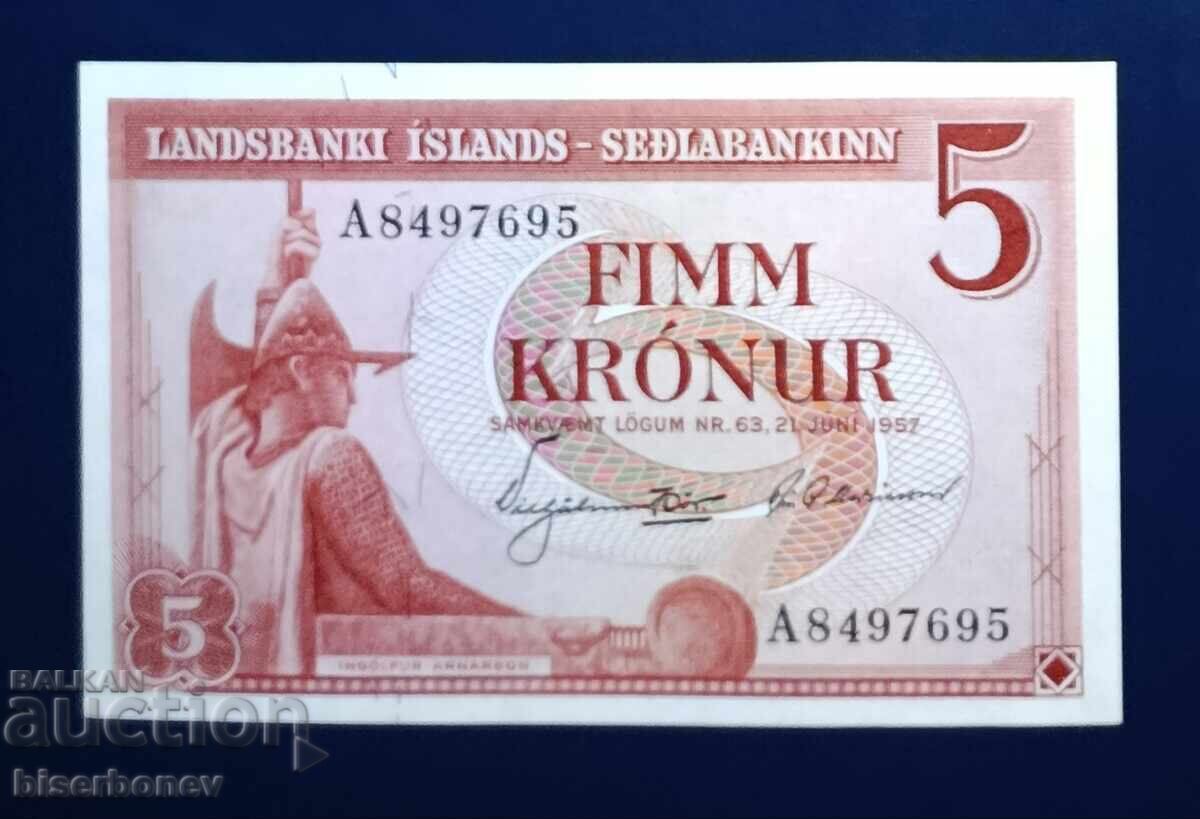 Iceland 5 Krónur 1957, UNC