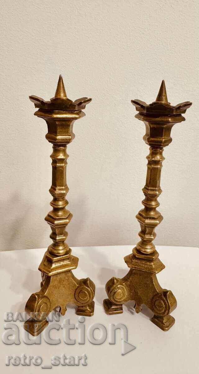 Auction  Brass candlesticks. Gothic style. 2 pieces