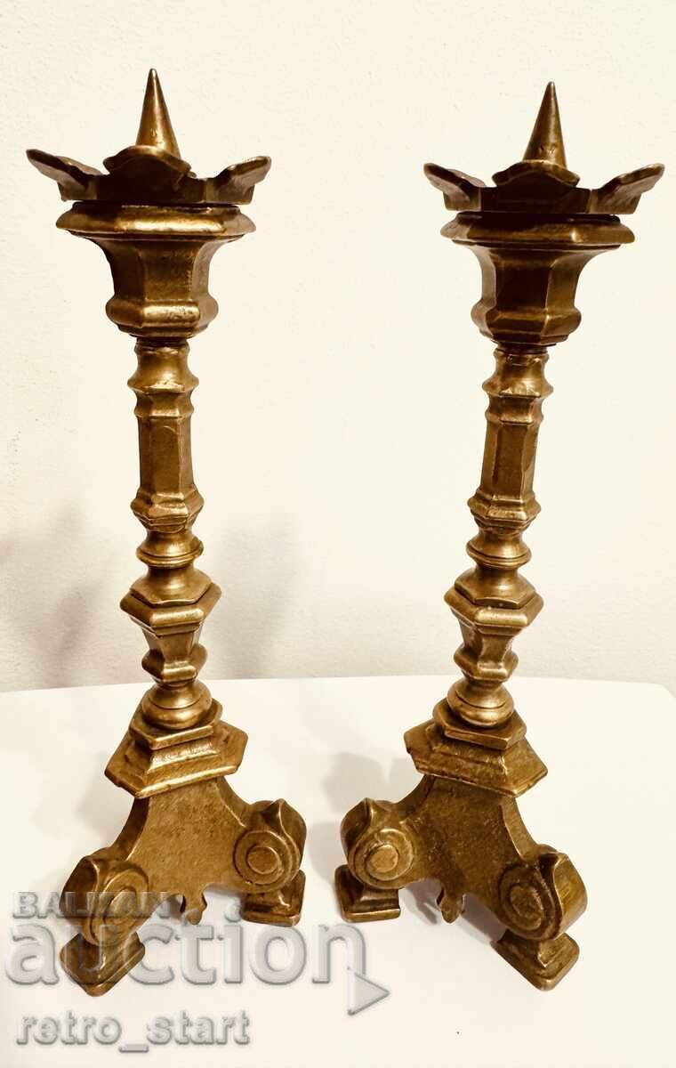 Brass candlesticks. Gothic style. 2 pieces