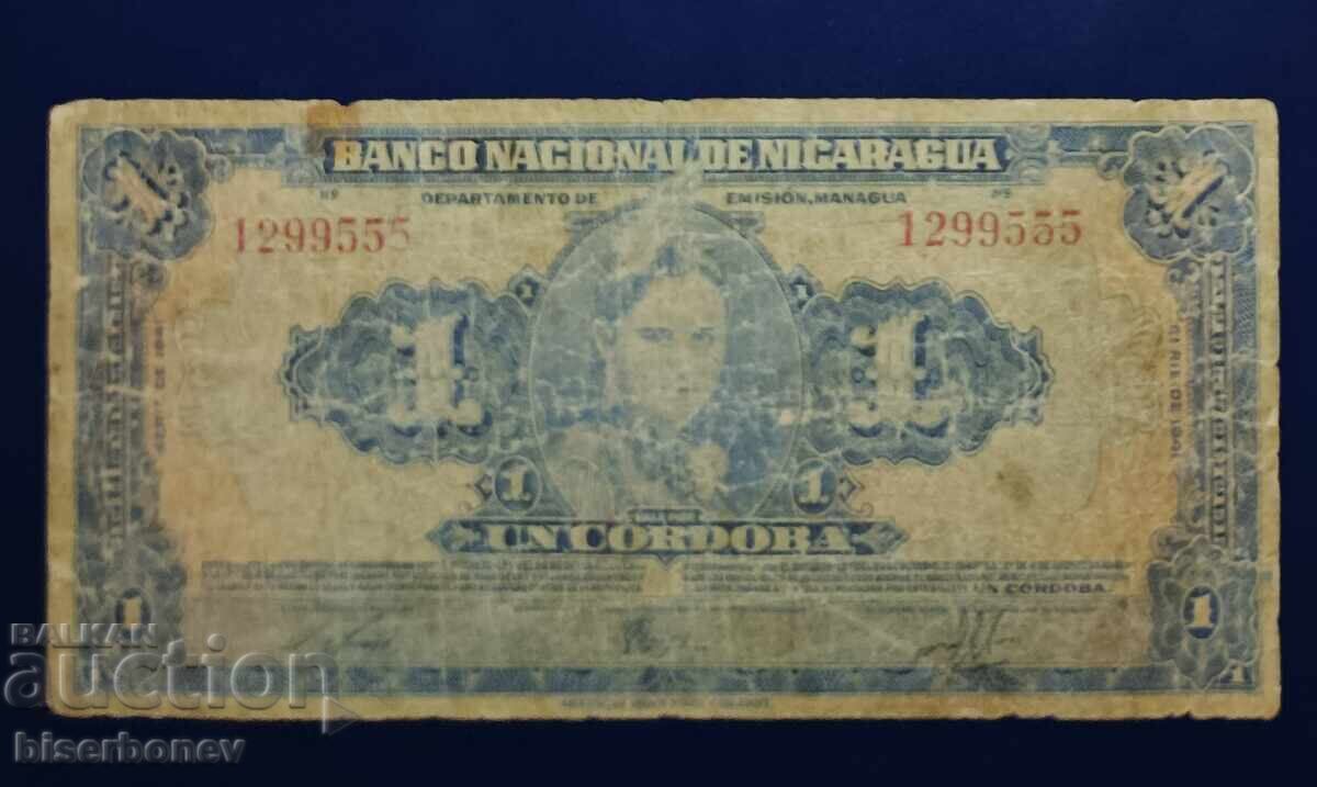 Nicaragua, Nicaragua, 1 cordoba 1941, VG/F Nicaragua, Nicaragua, 1 cordoba 1941, VG/F
