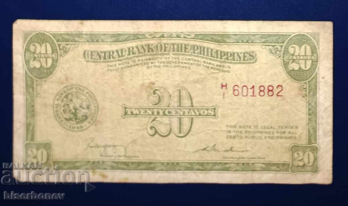 Philippines 20 Centavos 1939, VF