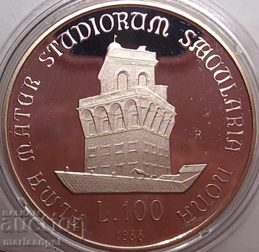 100 lire 1988 Italia 100 g. de la Universitatea UNC PROOF - 7