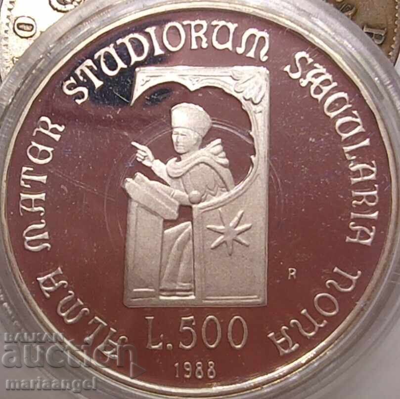 500 Лири 1988 Юбилей на Университа Болоня PROOF UNC