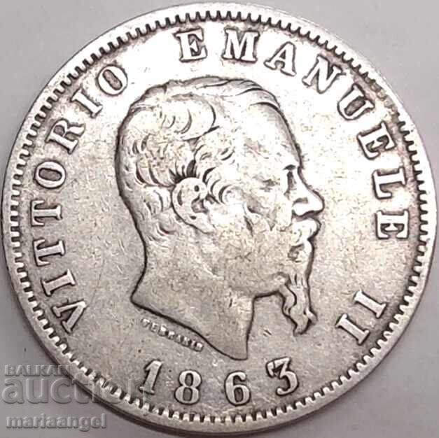 Ιταλία 1 λίρα Εθνόσημο 1863 Μ - Μιλάνο ασήμι - 5