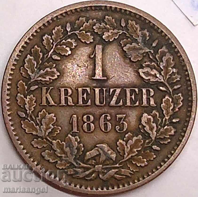 1 кройцер 1863 Баден Германия - 6