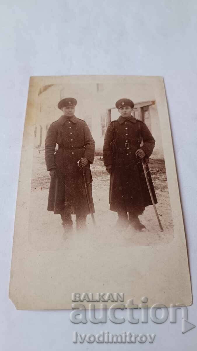 Снимка Двама младши офицери със саби П С В Снимка Двама младши офицери със саби П С В