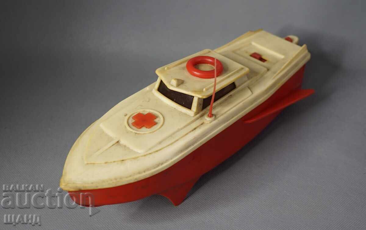 Old German Plastic Toy Model Boat Red Cross