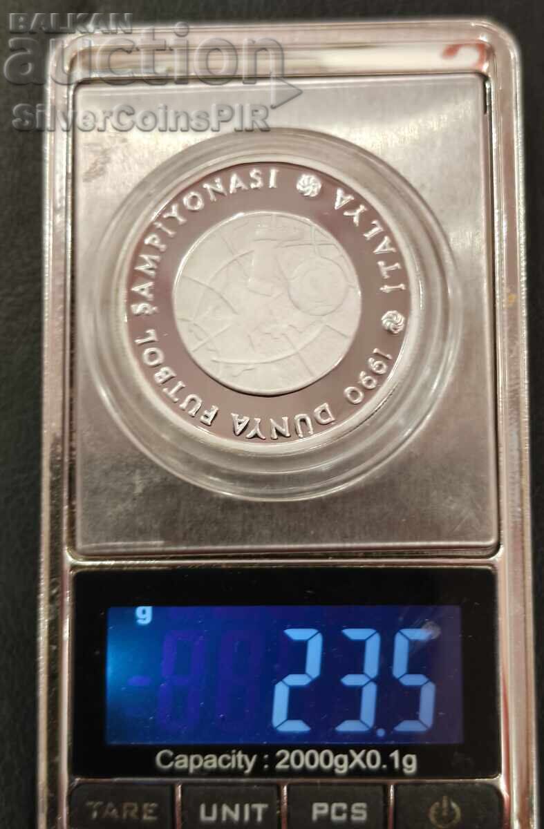 Silver 20,000 Lira World Cup Football 1990 Turkey - 5
