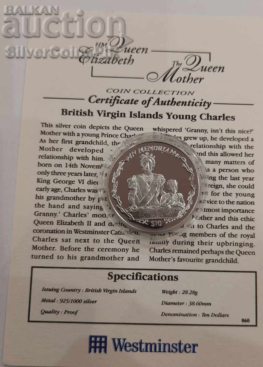 Δημοπρασία Ασήμι 10$ Ο Νεαρός Κάρολος 2002 Βρετανικές Παρθένοι Νήσοι