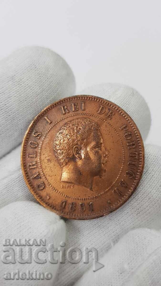 Доставка на Рядка медна монета 20 REIS 1881 Португалия Доставка на Рядка медна монета 20 REIS 1881 Португалия