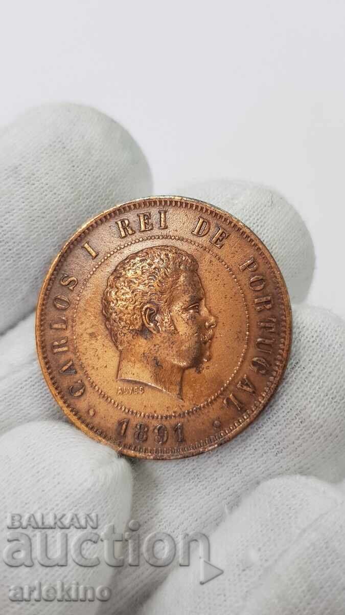 Рядка медна монета 20 REIS 1881 Португалия Рядка медна монета 20 REIS 1881 Португалия