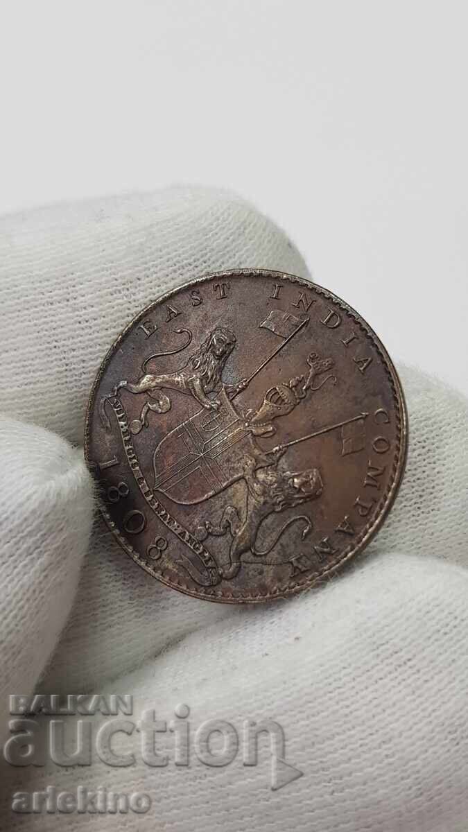 Rare Copper Coin 10 CASH 1808 East India, England with price € 40.00 | 78.23 BGN