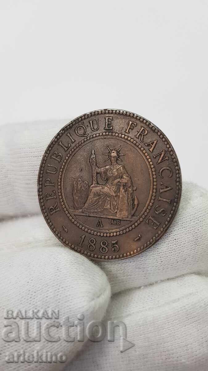 Livrarea Monedă rară de cupru 1 Centim 1885 INDO-CHINA FRANȚA