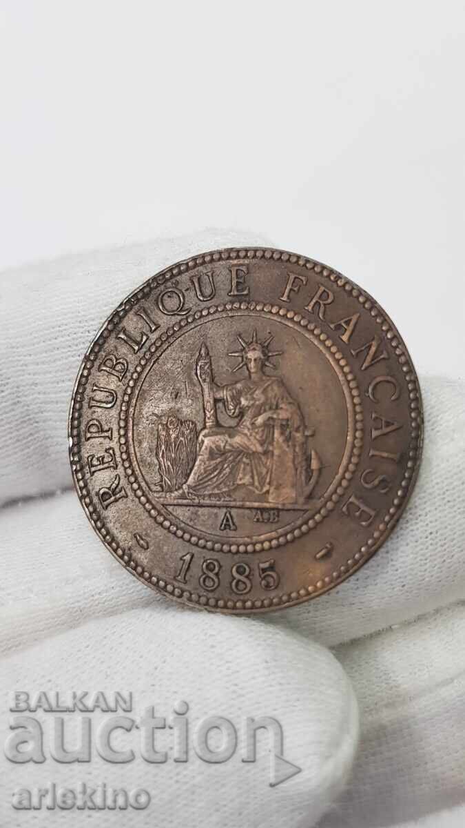 Monedă rară de cupru 1 Centim 1885 INDO-CHINA FRANȚA - 5