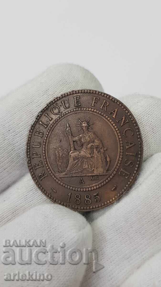 Monedă rară de cupru 1 Centim 1885 INDO-CHINA FRANȚA - 6
