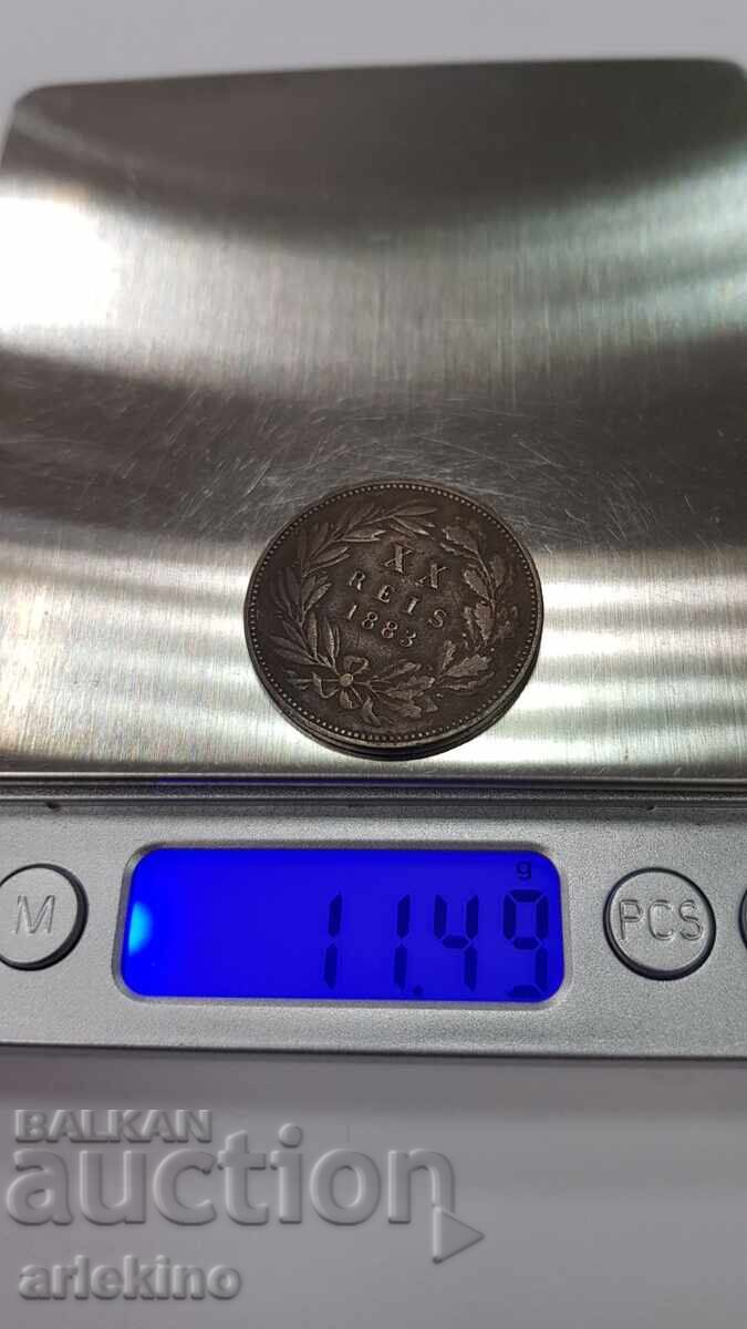 Рядка медна монета 20 REIS 1883  Португалия - 6