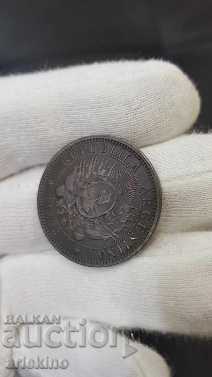 Auction  Rare Copper Coin 2 CENTAVOS 1893 Argentina