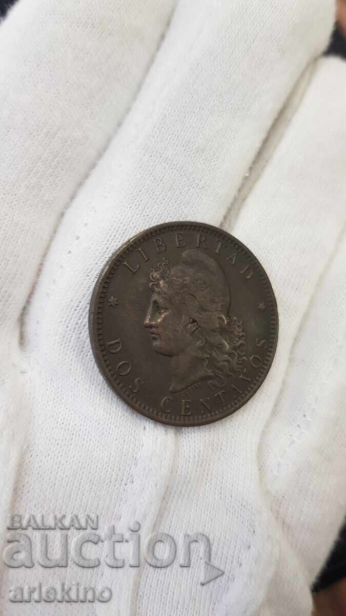 Rare Copper Coin 2 CENTAVOS 1893 Argentina - 6