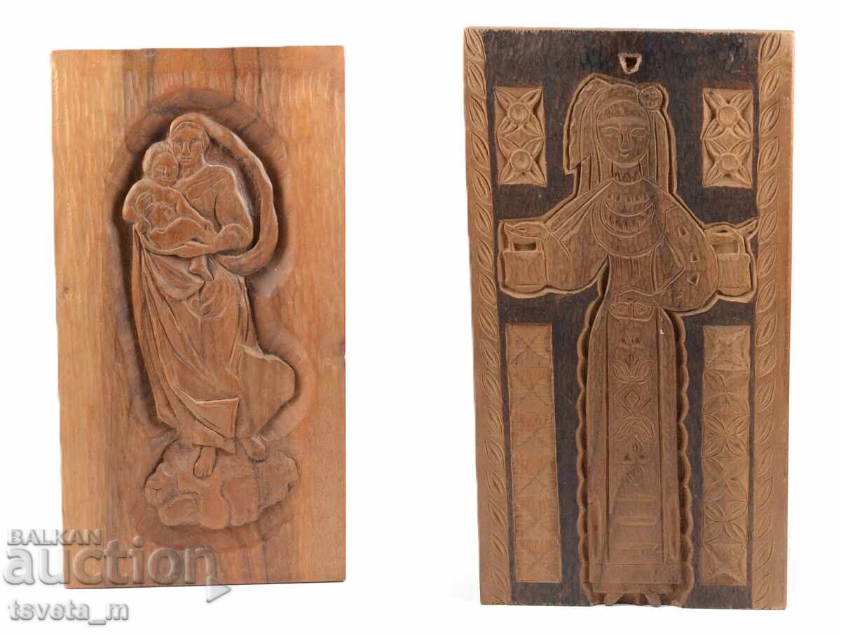 Sculptură în lemn pentru perete cu două fețe Sculptură în lemn pentru perete cu două fețe