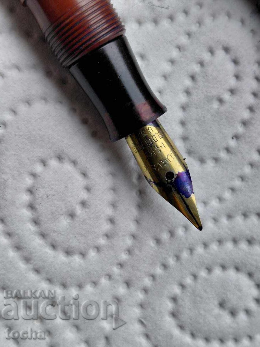 Livrarea Stilou vechi USA, peniță placată cu aur de 14k .BZC
