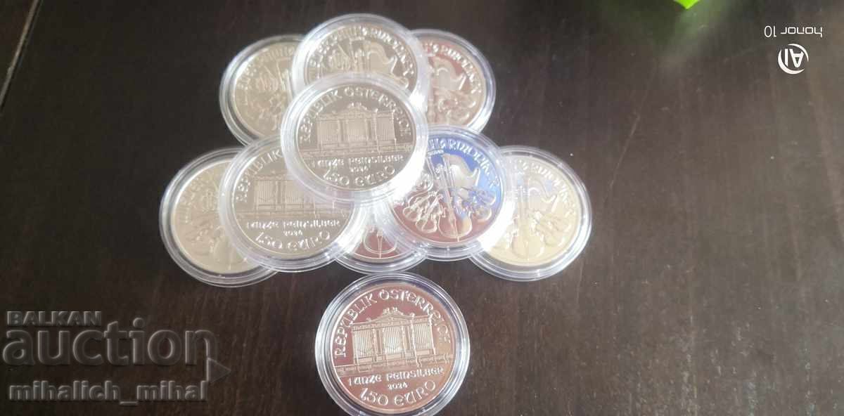 Filarmonica din Viena 2024 1OZ uncie argint de investiție MINT