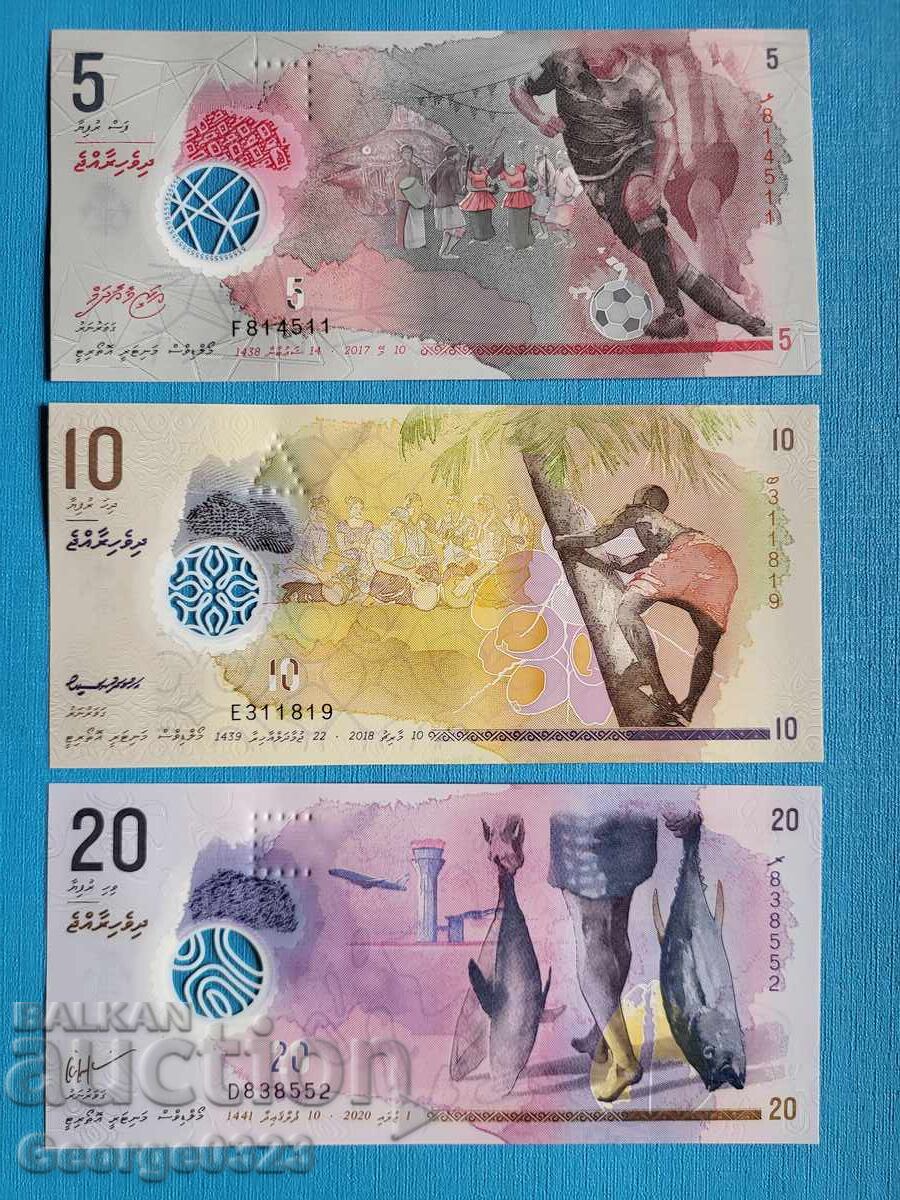 Малдиви 3 броя сет полимер 5 10 20 Руфии UNC Нови Малдиви 3 броя сет полимер 5 10 20 Руфии UNC Нови