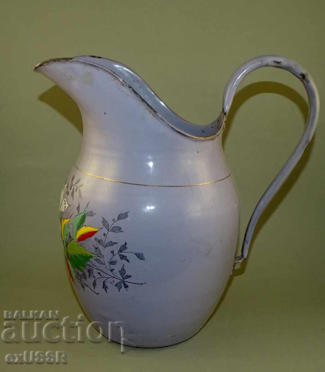 Δημοπρασία Παλιά κανάτα γλάστρα με όμορφα λουλούδια, σμάλτο Δημοπρασία Παλιά κανάτα γλάστρα με όμορφα λουλούδια, σμάλτο