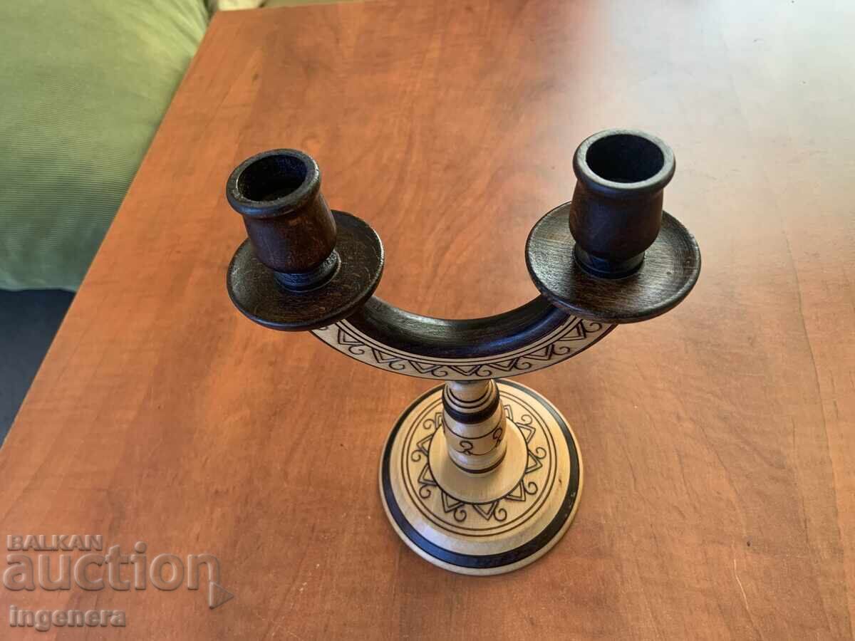 СВЕЩНИК СТАРИНЕН ДЪРВОРЕЗБА РИСУНЪК ПИРОГРАФ ДВОЙКА - 5