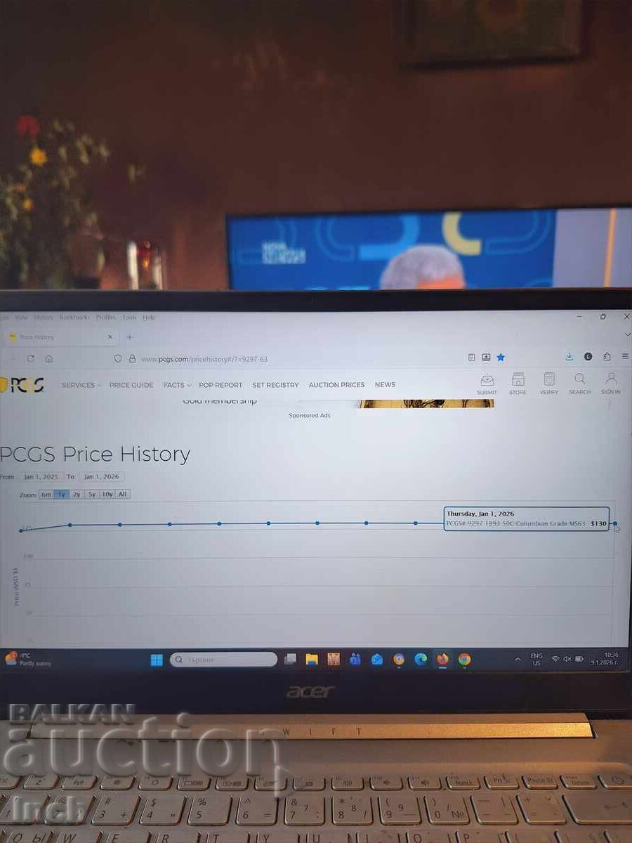 Auction  50 CENTS 1893 COLUMBUS MS 63 PCGS BZTs
