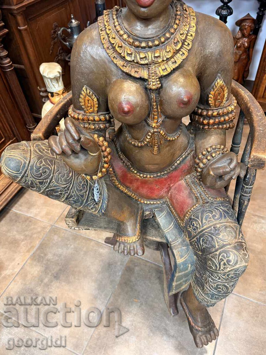 Sculptură mare din lemn / Sculptură în lemn a zeiței Parvati - 5