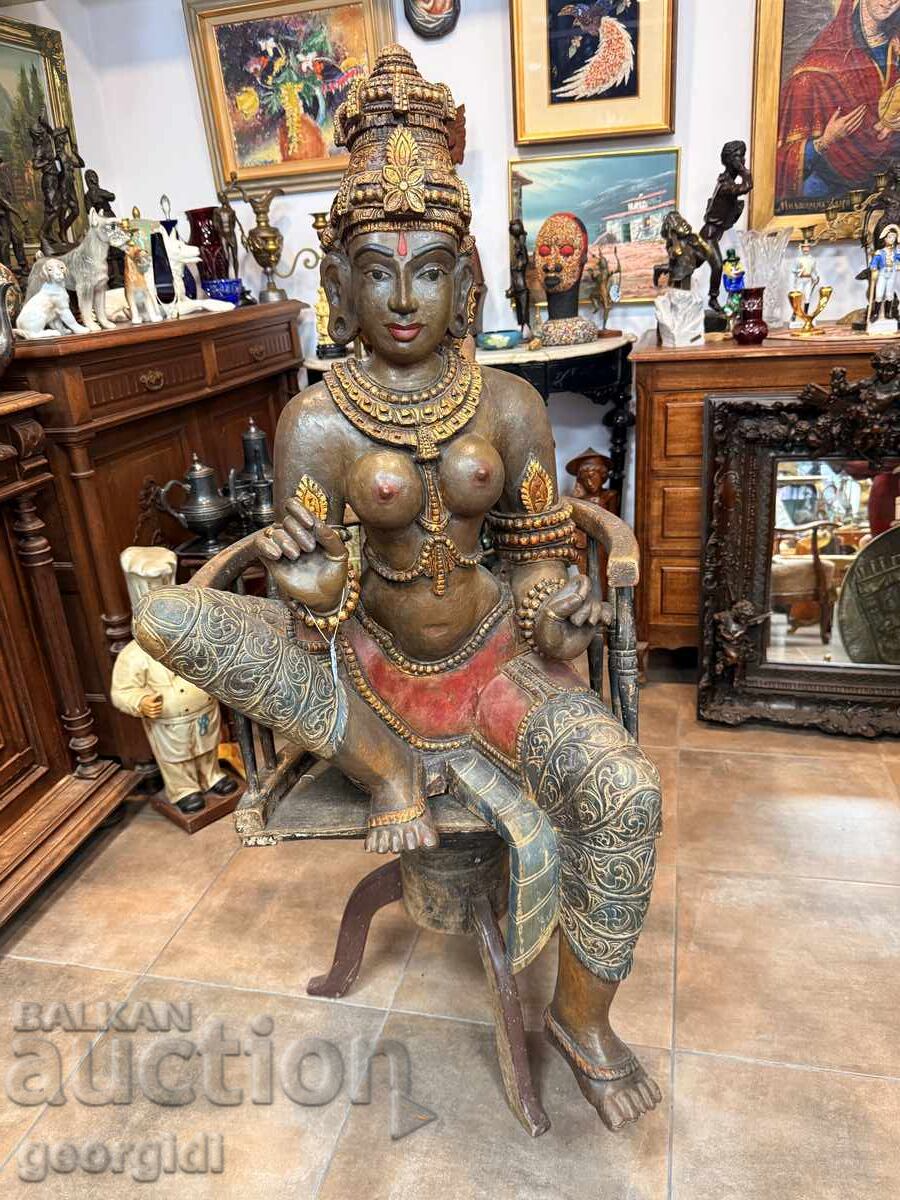 Sculptură mare din lemn / Sculptură în lemn a zeiței Parvati