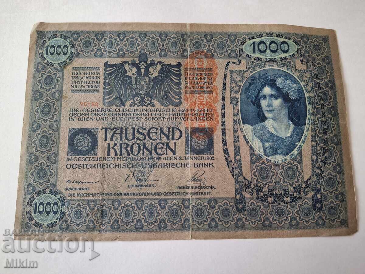 Τραπεζογραμμάτιο 1000 κορώνες 1902 Αυστρο-Ουγγαρία με τιμή € 0.01 | 0.02 BGN
