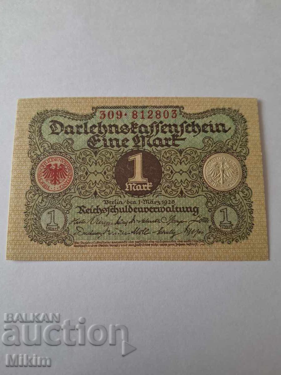 Непрегъвана банкнота 1 марка 1920г. Германия Непрегъвана банкнота 1 марка 1920г. Германия