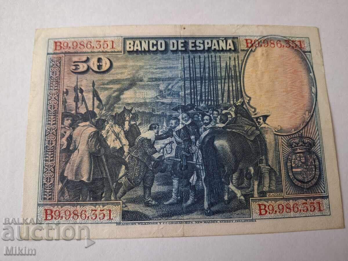 Bancnotă 50 pesetas 1928 Spania2 cu preț € 0.20 | 0.39 BGN Bancnotă 50 pesetas 1928 Spania2 cu preț € 0.20 | 0.39 BGN