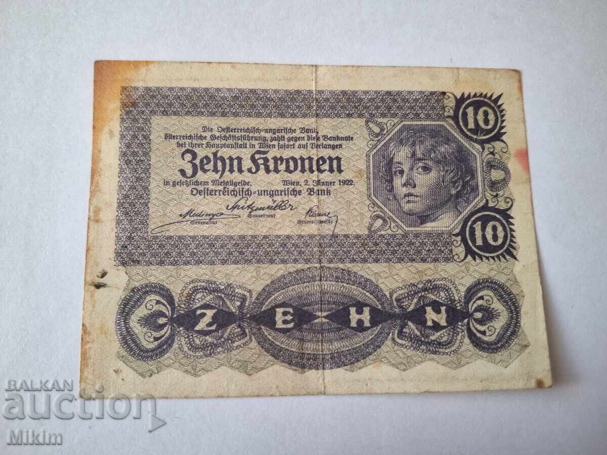 10 Kronen Banknote 1922 Austria 10 Kronen Banknote 1922 Austria