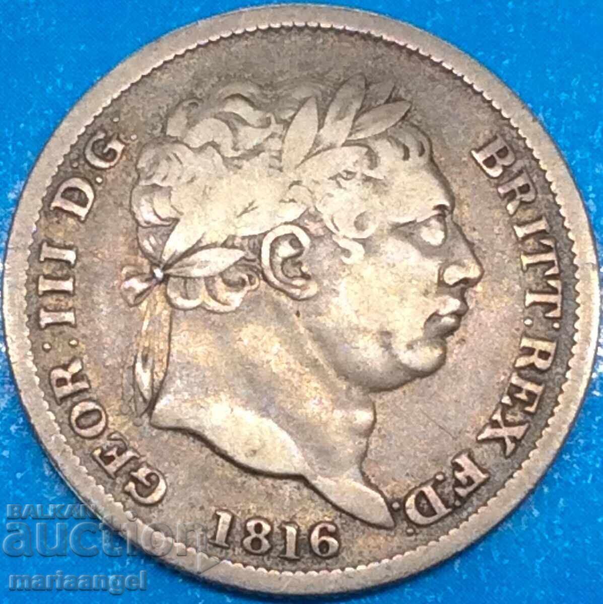 Великобритания 1 шилинг 1816 крал Джордж III проба 925 Великобритания 1 шилинг 1816 крал Джордж III проба 925