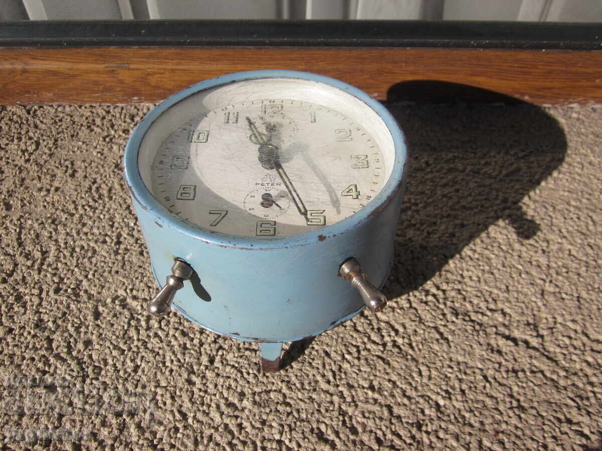 Аукцион старинен Германски настолен часовник будилник peter