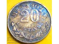 Mexic 20 centavos 1904, tiraj 258.000 buc., proba 902 argint