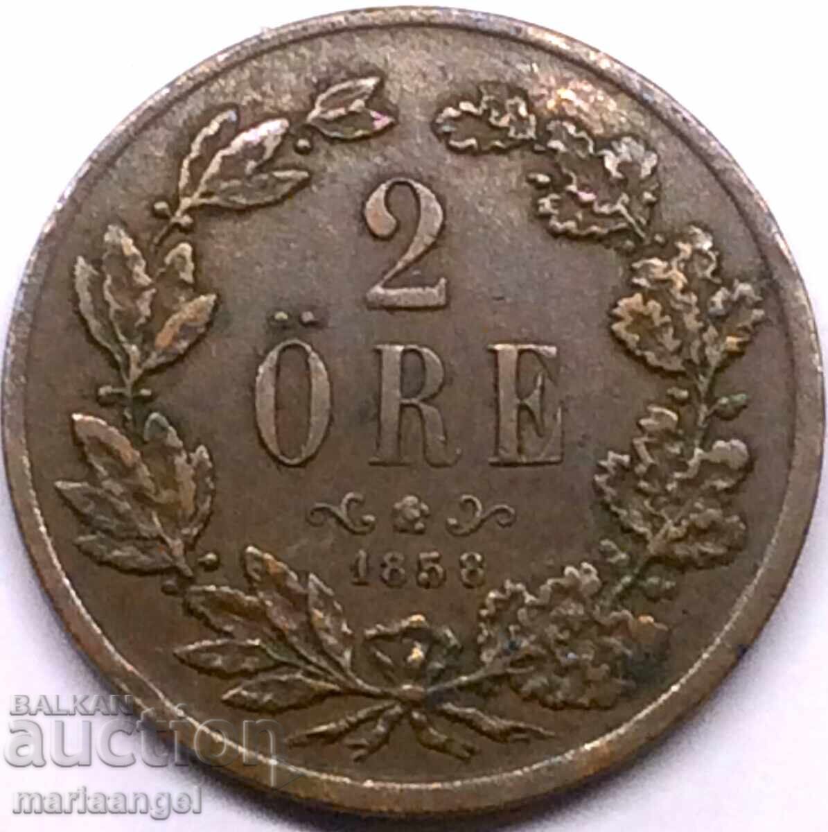 Sweden 2 Ore 1858 Ore King Oscar with - 7