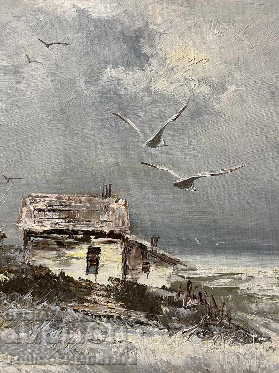 Аукцион Красив,морски пейзаж на платно с маслени бои